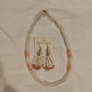 Pearl and Orange Beaded Necklace Set